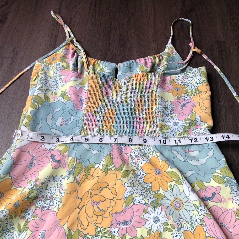 WAYF Floral Tie-front Mini Dress Size Small Retro Hippie Sundress Babydoll - Picture 7 of 9